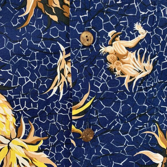 Vintage Hilo Hattie Hawaiian Shirt Mens M Navy Golden Pineapple Short Sleeve - Picture 4 of 10